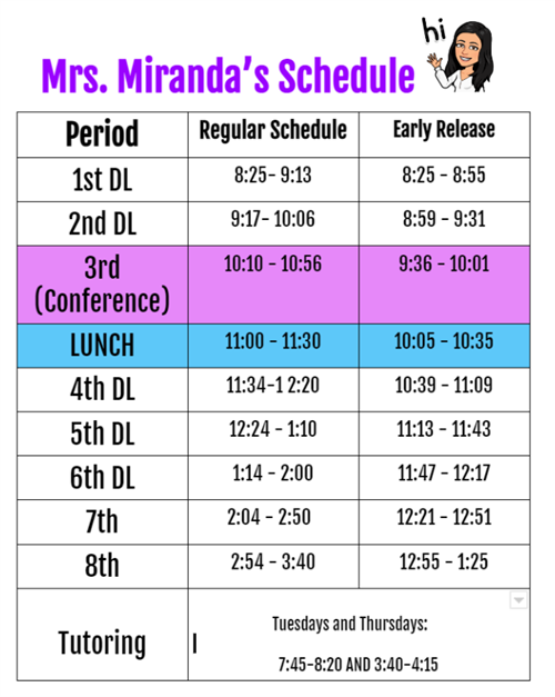 Mrs. Miranda's Schedule